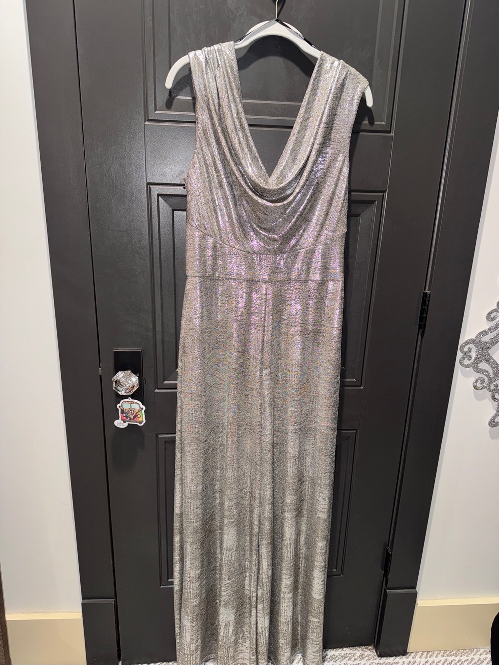 Vince Camuto Silver Metallic Cowl Neck Jumpsuit